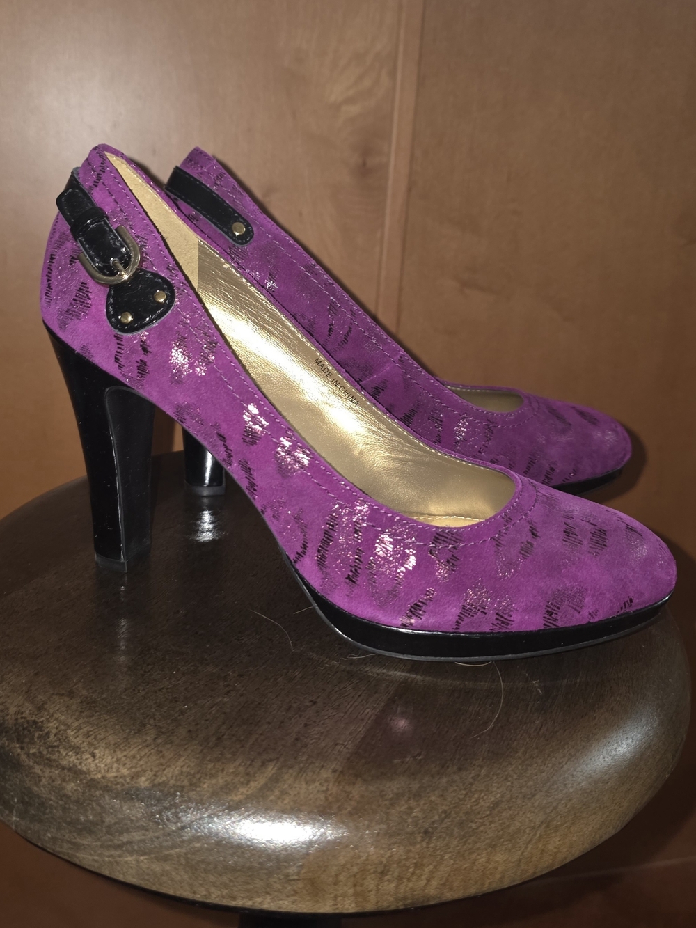 Geox Purple Suede Ankle-Strap High Heels with Black Accents